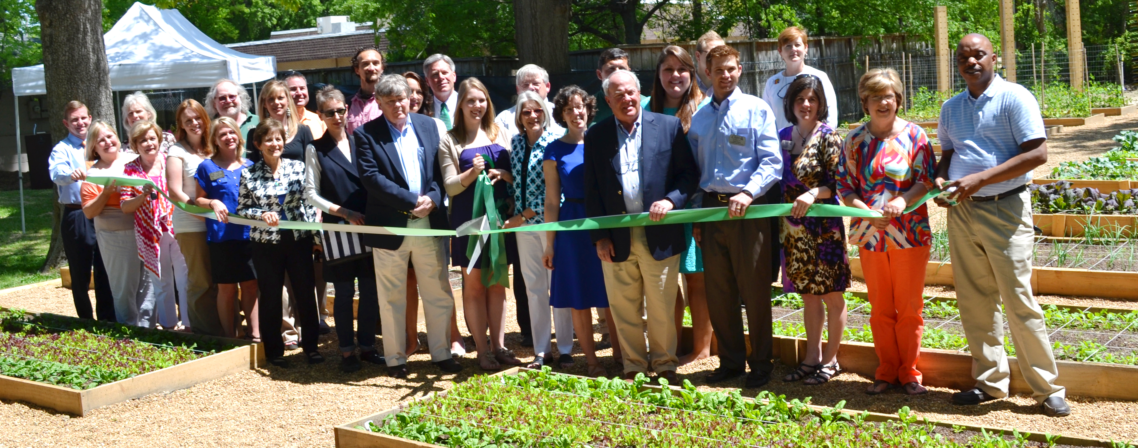 Community members, Delta State faculty and staff, students, Mayor Billy Nowell, and President LaForge and First Lady Nancy LaForge join together in the opening ceremony of Delta State Wiley Community Garden.